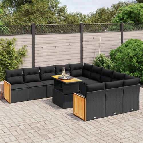 vidaXL 11 részes fekete polyrattan kerti ülőgarnitúra párnákkal