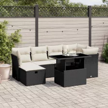   vidaXL 7 részes fekete polyrattan kerti ülőgarnitúra párnával