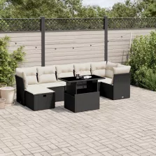   vidaXL 8 részes fekete polyrattan kerti ülőgarnitúra párnákkal