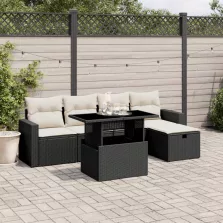   vidaXL 6 részes fekete polyrattan kerti ülőgarnitúra párnákkal