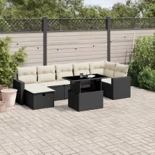   vidaXL 8 részes fekete polyrattan kerti ülőgarnitúra párnákkal