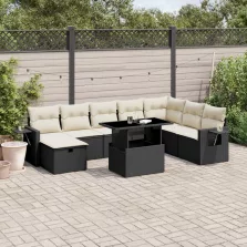  vidaXL 9 részes fekete polyrattan kerti ülőgarnitúra párnákkal
