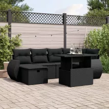   vidaXL 7 részes fekete polyrattan kerti ülőgarnitúra párnával