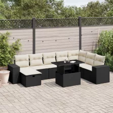   vidaXL 9 részes fekete polyrattan kerti ülőgarnitúra párnákkal