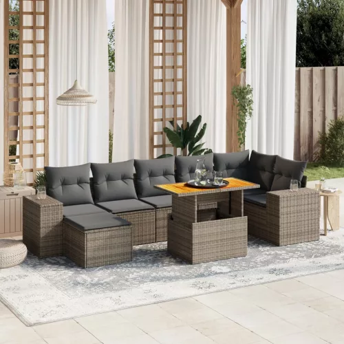 vidaXL 8 részes szürke polyrattan kerti ülőgarnitúra párnákkal