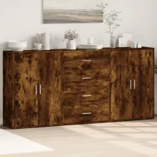   vidaXL 3 db füstös tölgy színű szerelt fa tálalószekrény 60x31x84 cm