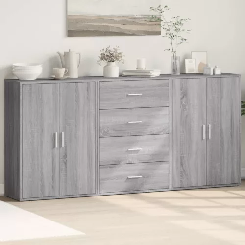 vidaXL 3 db szürke sonoma színű szerelt fa tálalószekrény 60x31x84 cm