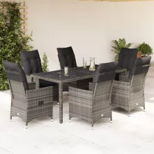   vidaXL 7 részes szürke polyrattan kerti étkezőgarnitúra párnával