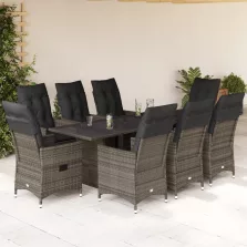   vidaXL 9 részes szürke polyrattan kerti étkezőgarnitúra párnával