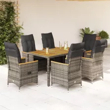   vidaXL 7 részes szürke polyrattan kerti étkezőgarnitúra párnával