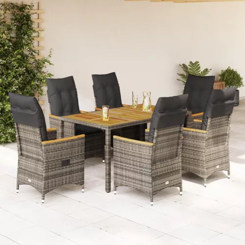 vidaXL 7 részes szürke polyrattan kerti étkezőgarnitúra párnával