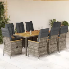   vidaXL 9 részes szürke polyrattan kerti étkezőgarnitúra párnával