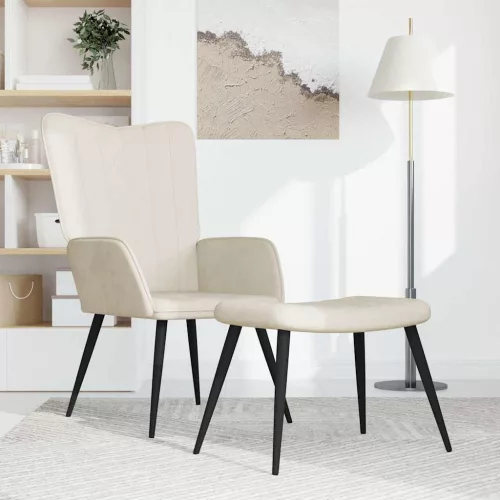 vidaXL krémfehér bársony pihenőszék lábtartóval