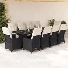   vidaXL 11 részes fekete polyrattan kerti bisztrógarnitúra párnákkal