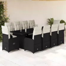   vidaXL 11 részes fekete polyrattan kerti bisztrógarnitúra párnákkal