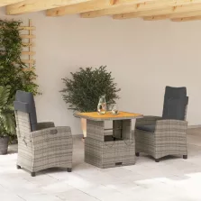   vidaXL 3 részes szürke polyrattan kerti étkezőgarnitúra párnával