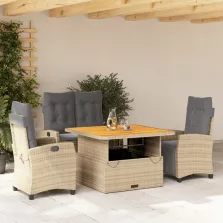   vidaXL 4 részes bézs polyrattan kerti étkezőgarnitúra párnákkal