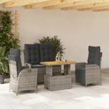   vidaXL 4 részes szürke polyrattan kerti étkezőszett párnával