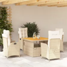   vidaXL 5 részes bézs polyrattan kerti étkezőgarnitúra párnákkal