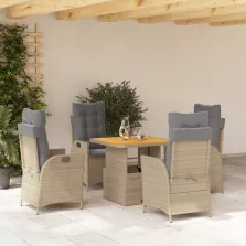   vidaXL 5 részes bézs polyrattan kerti étkezőgarnitúra párnákkal