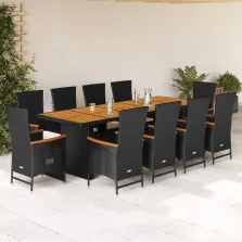   vidaXL 11 részes fekete polyrattan kerti étkezőgarnitúra párnákkal