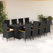   vidaXL 11 részes fekete polyrattan kerti étkezőgarnitúra párnákkal