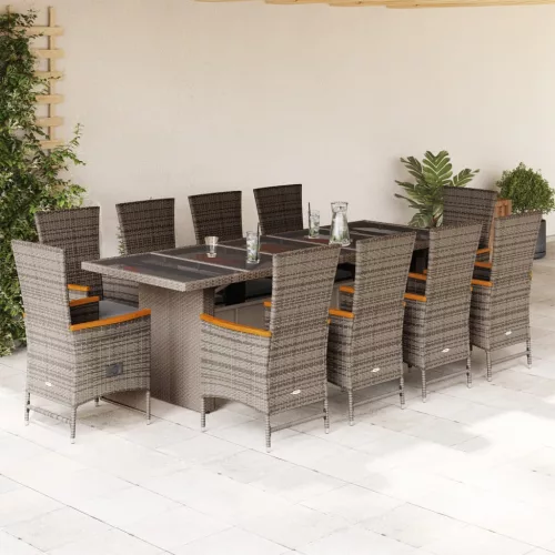 vidaXL 11 részes szürke polyrattan kerti ülőgarnitúra párnákkal