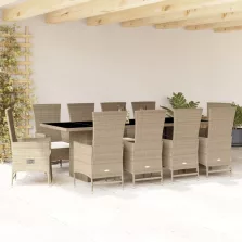   vidaXL 11 részes bézs polyrattan kerti étkezőgarnitúra párnákkal