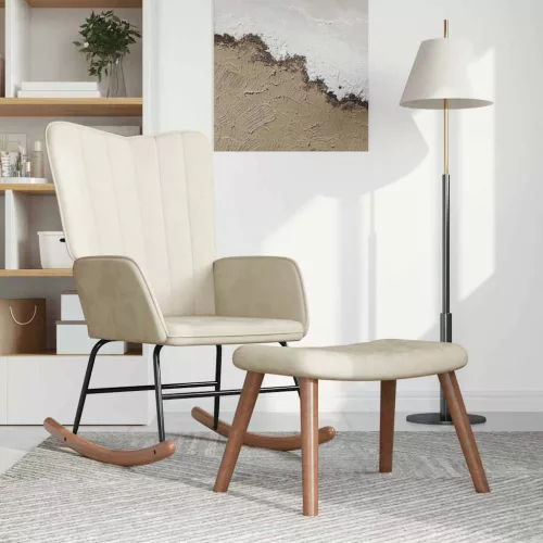 vidaXL krémfehér bársony hintaszék lábtartóval