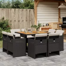   vidaXL 9 részes fekete polyrattan kerti étkezőgarnitúra párnákkal