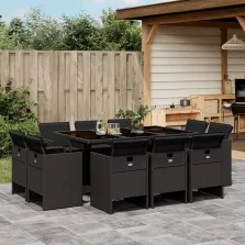   vidaXL 11 részes fekete polyrattan kerti étkezőgarnitúra párnákkal