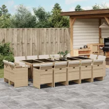   vidaXL 15 részes bézs polyrattan kerti étkezőgarnitúra párnákkal