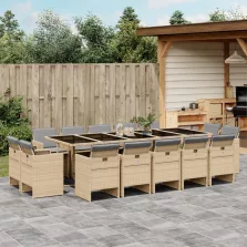   vidaXL 15 részes vegyes bézs polyrattan kerti étkezőgarnitúra párnával