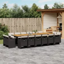   vidaXL 17 részes fekete polyrattan kerti étkezőgarnitúra párnákkal