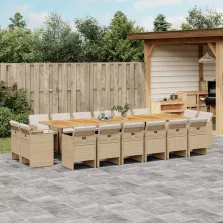  vidaXL 17 részes bézs polyrattan kerti étkezőgarnitúra párnákkal