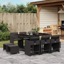   vidaXL 11 részes fekete polyrattan kerti étkezőgarnitúra párnákkal