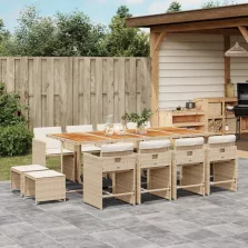   vidaXL 13 részes bézs polyrattan kerti étkezőgarnitúra párnákkal