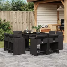   vidaXL 9 részes fekete polyrattan kerti étkezőgarnitúra párnákkal