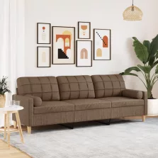   vidaXL 3 személyes barna szövet kanapé díszpárnákkal 210 cm