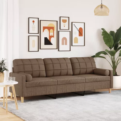 vidaXL 3 személyes barna szövet kanapé díszpárnákkal 210 cm