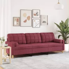   vidaXL 3 személyes bordó szövetkanapé díszpárnákkal 210 cm