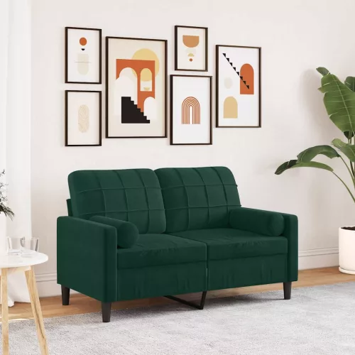 vidaXL 2 személyes sötétzöld bársony kanapé díszpárnákkal 120 cm