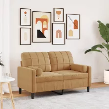   vidaXL 2 személyes barna bársony kanapé díszpárnákkal 120 cm