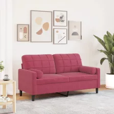   vidaXL 2 személyes bordó bársony kanapé díszpárnákkal 140 cm