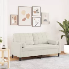   vidaXL 2 személyes krémszínű bársony kanapé díszpárnákkal 140 cm