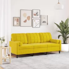   vidaXL 3 személyes sárga bársony kanapé díszpárnákkal 180 cm