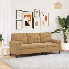   vidaXL 3 személyes barna bársony kanapé díszpárnákkal 180 cm