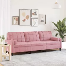   vidaXL 3 személyes rózsaszín bársony kanapé díszpárnákkal 210 cm