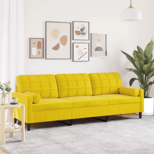 vidaXL 3 személyes sárga bársony kanapé díszpárnákkal 210 cm