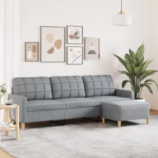   vidaXL 3 személyes világosszürke szövet kanapé lábtartóval 210 cm